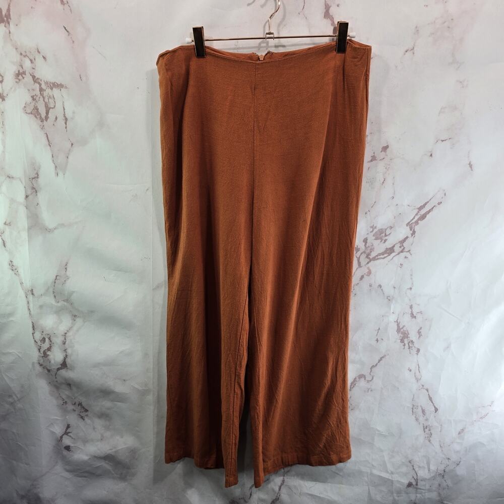 Kittenish Pants Womens Large Terracotta Brown Linen High Rise Wide Leg Crop